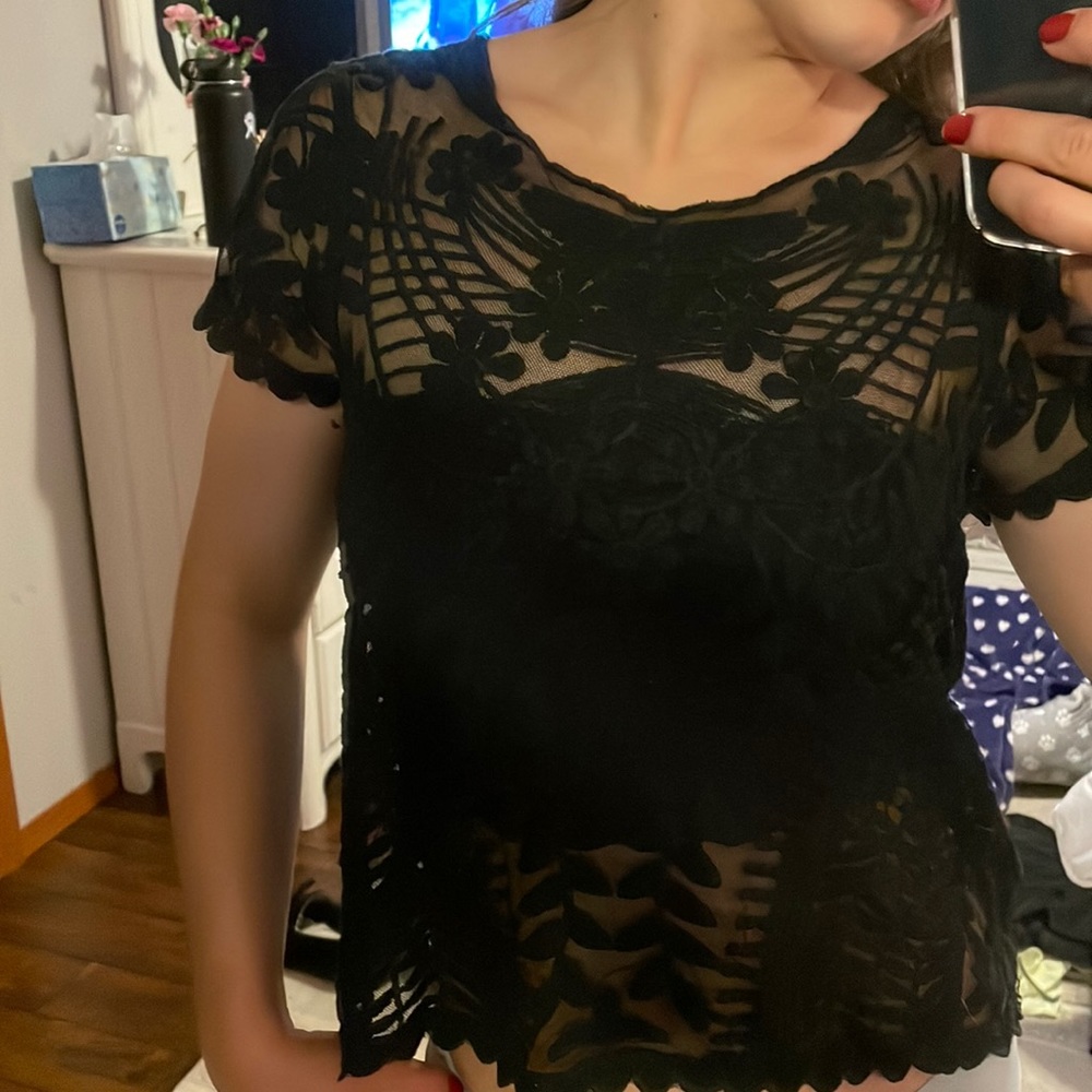 Sheer floral black top
